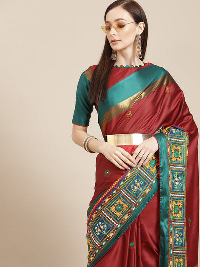 Indyancart RV Women's Designer Cotton Silk Embroidered Saree with Heavy Border ( KVD405 )