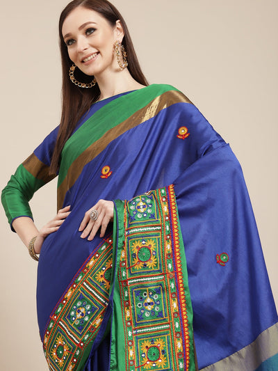 Indyancart RV Women's Designer Cotton Silk Embroidered Saree with Heavy Border ( KVD407 )