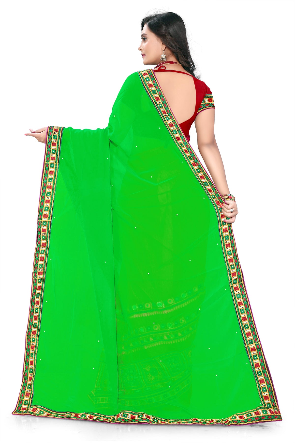 Indyancart RV Women's Designer Half & Half Georgette Embroidery Work Saree With Blouse ( KVD5 )