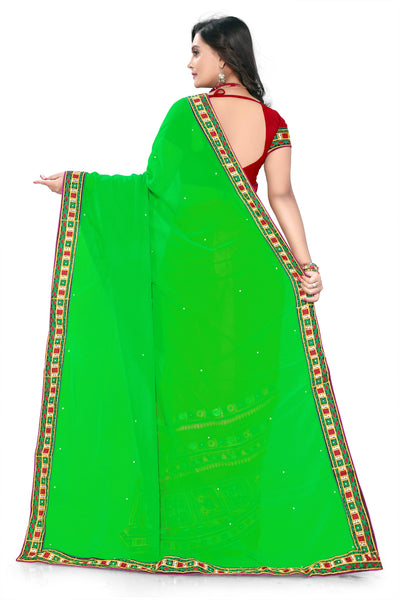 Indyancart RV Women's Designer Half & Half Georgette Embroidery Work Saree With Blouse ( KVD5 )