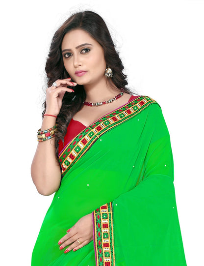 Indyancart RV Women's Designer Half & Half Georgette Embroidery Work Saree With Blouse ( KVD5 )