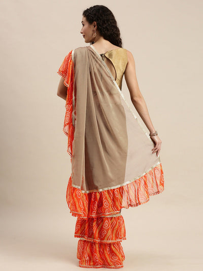 Indyancart RV Women's Chiffon Ruffle Saree With Bandhej frill Saree ( KVD517 )