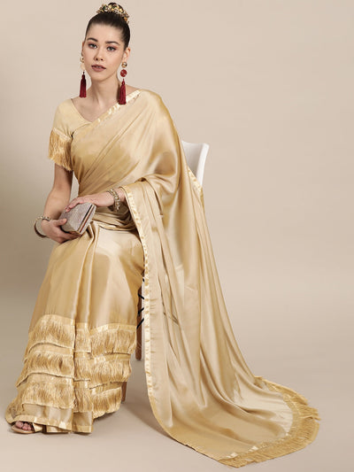 Indyancart RV Women's  Rangoli Gerogette Three-Layer Ruffle Georgette Saree with Tassel Lace with Blouse ( KVD573 )