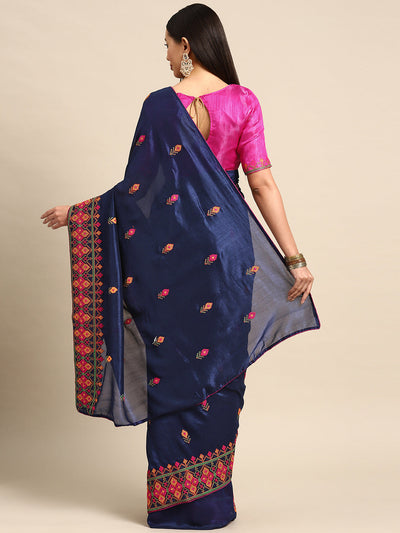 Indyancart RV Women's Georgette Thread Embroidered border Party/casual Wear Saree (KVD582)