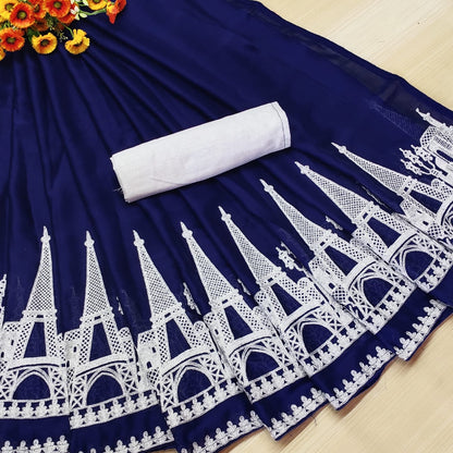 Indyancart RV Women's Rangoli Georgette With Embroidery Work Party Wear Saree (KVD5618)