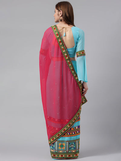 Indyancart RV Women's Georgette With heavy Kutchi Embroidered Work Saree ( KVD712 )