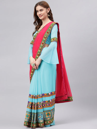 Indyancart RV Women's Georgette With heavy Kutchi Embroidered Work Saree ( KVD712 )