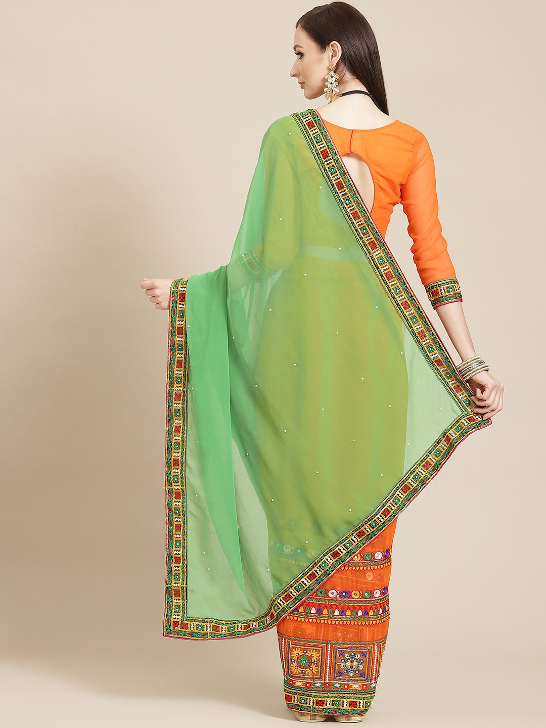 Indyancart RV Women's Georgette With heavy Kutchi Embroidered Work Saree ( KVD714 )