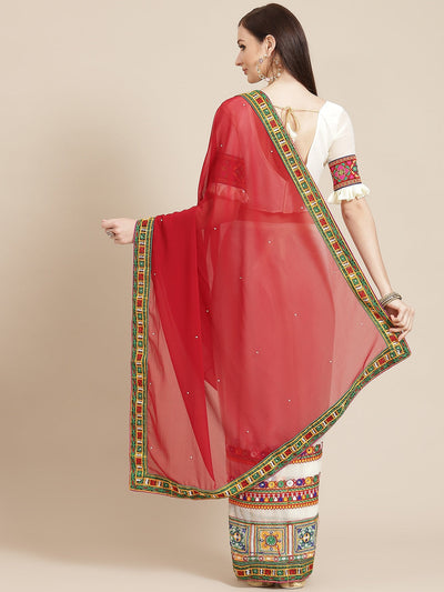 Indyancart RV Women's Georgette With heavy Kutchi Embroidered Work Saree ( KVD717 )