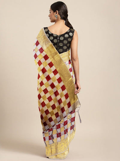 Indyancart RV Women's Kanchipuram Silk With Printed And Zari Woven Saree ( KVD797 )