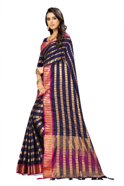 Indyancart RV Women's Silk Saree With Zari Weaving Contrast Border Saree ( KVD835 )