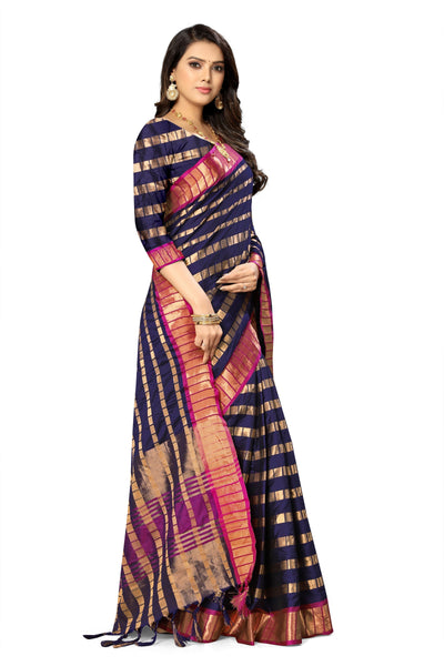Indyancart RV Women's Silk Saree With Zari Weaving Contrast Border Saree ( KVD835 )