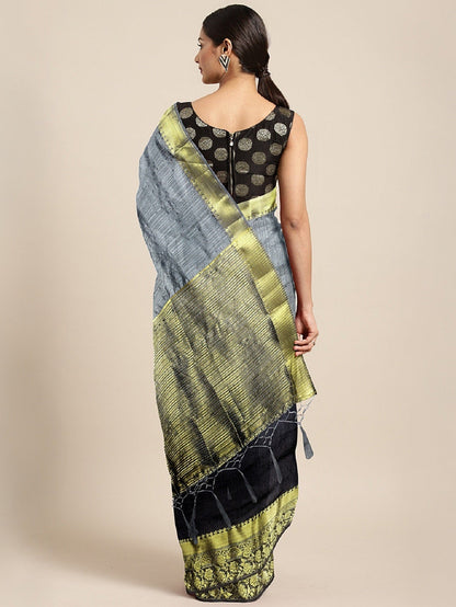 Indyancart RV Women's Banarasi Silk With Silver and Golden Jacquard Print Saree  ( KVD917 )