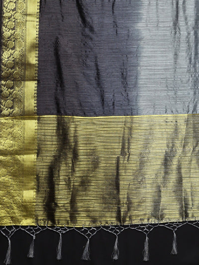 Indyancart RV Women's Banarasi Silk With Silver and Golden Jacquard Print Saree  ( KVD917 )