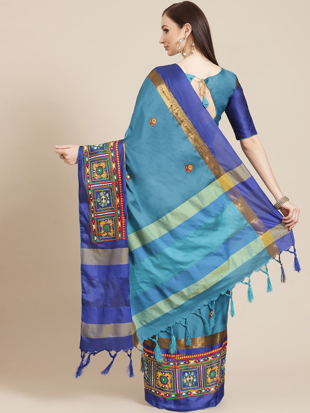 Indyancart RV Women's Designer Cotton Silk Embroidered Saree with Heavy Border ( KVD954 )