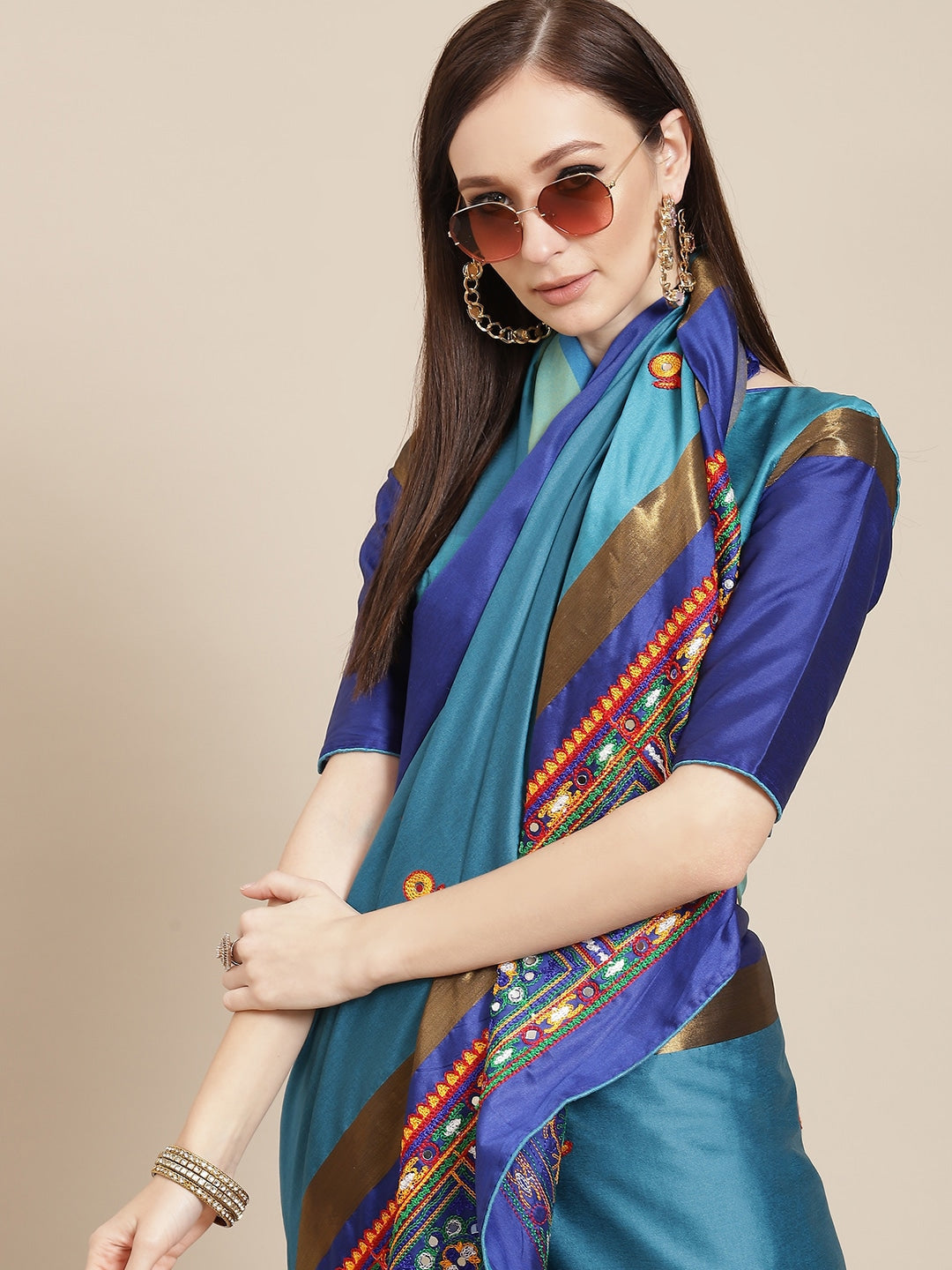 Indyancart RV Women's Designer Cotton Silk Embroidered Saree with Heavy Border ( KVD954 )