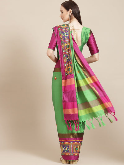 Indyancart RV Women's Designer Cotton Silk Embroidered Saree with Heavy Border ( KVD955 )