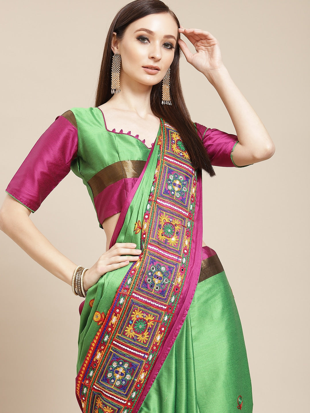 Indyancart RV Women's Designer Cotton Silk Embroidered Saree with Heavy Border ( KVD955 )