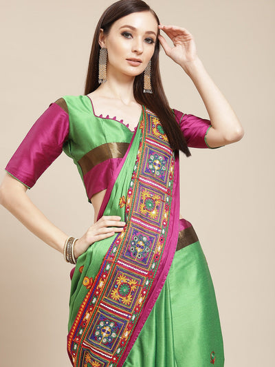 Indyancart RV Women's Designer Cotton Silk Embroidered Saree with Heavy Border ( KVD955 )