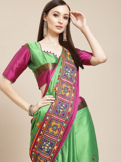 Indyancart RV Women's Designer Cotton Silk Embroidered Saree with Heavy Border ( KVD955 )