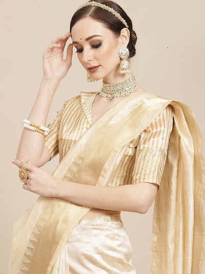 Indyancart RV Women's Assam Silk With Golden Broad Border Saree  ( KVD986 )