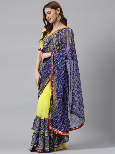Indyancart RV Women's Bandhni Ruffle With Rich Look Saree ( KVD995 )