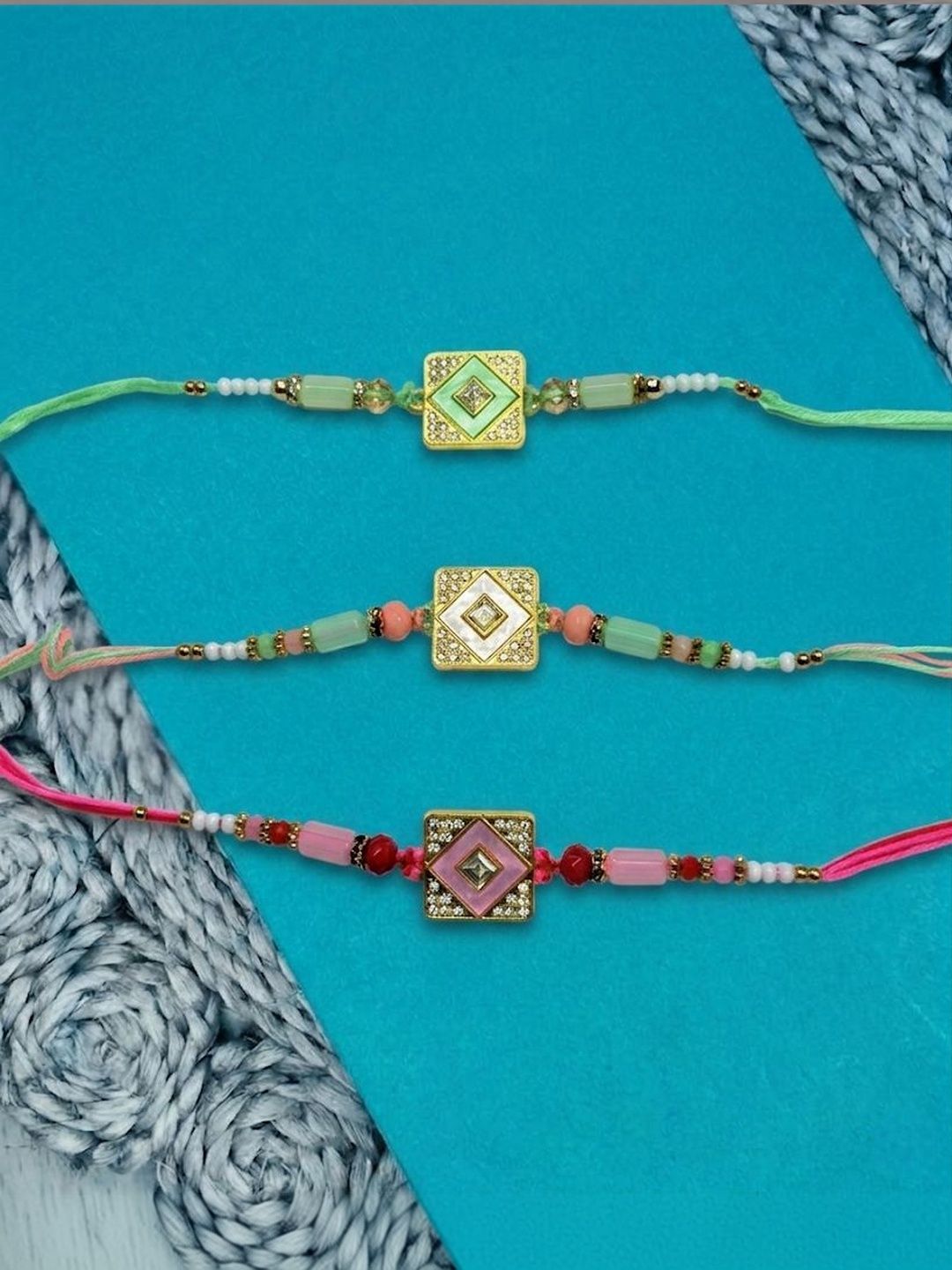 Anouk Set Of 3 Multicolor Ad Thread Rakhi With Roli Chawal Chandan Mishri