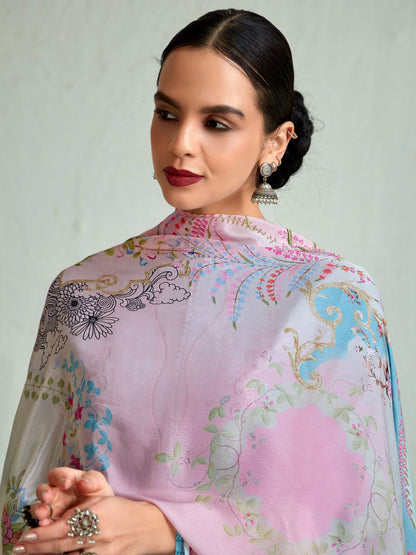 Indyancart IE Women Floral Embroidered Regular Thread Work Kurta with Trousers & Dupatta