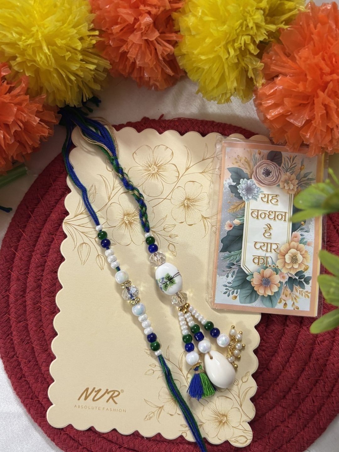 Anouk Set Of 2 Traditional Bhaiya Bhabhi Rakhi With Roli Chawal Chandan Mishri