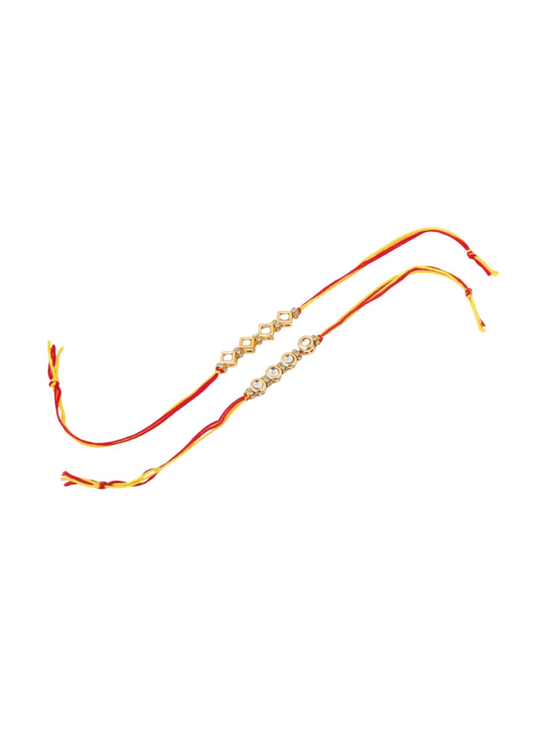 Anouk Men Set Of 2 Multicolor Kundan Thread Rakhi With Roli Chawal Chandan Mishri