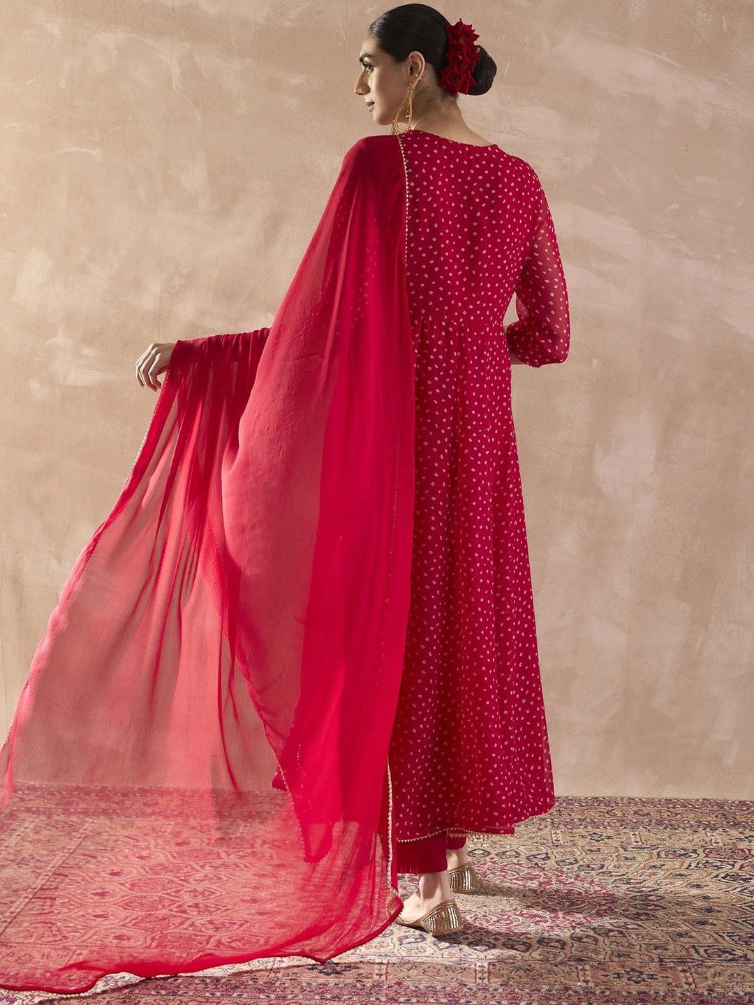 Ethnic Motifs Printed Sequinned Georgette Anarkali Kurta With Trousers & Dupatta