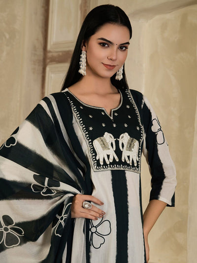 Indyancart SN Women's Ethnic Motifs Printed Cotton Kurta with Palazzo & Dupatta