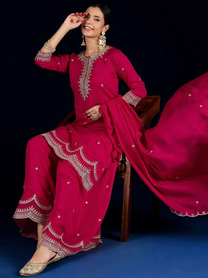 Indyancart VA Women Ethnic Motifs Embroidered Kurta with Sharara & Dupatta