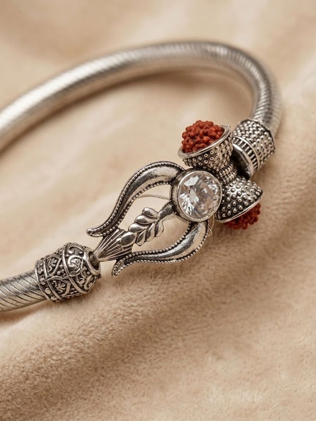 Anouk Silver Plated Trishool Design Rudraksh Rakhi Bracelet
