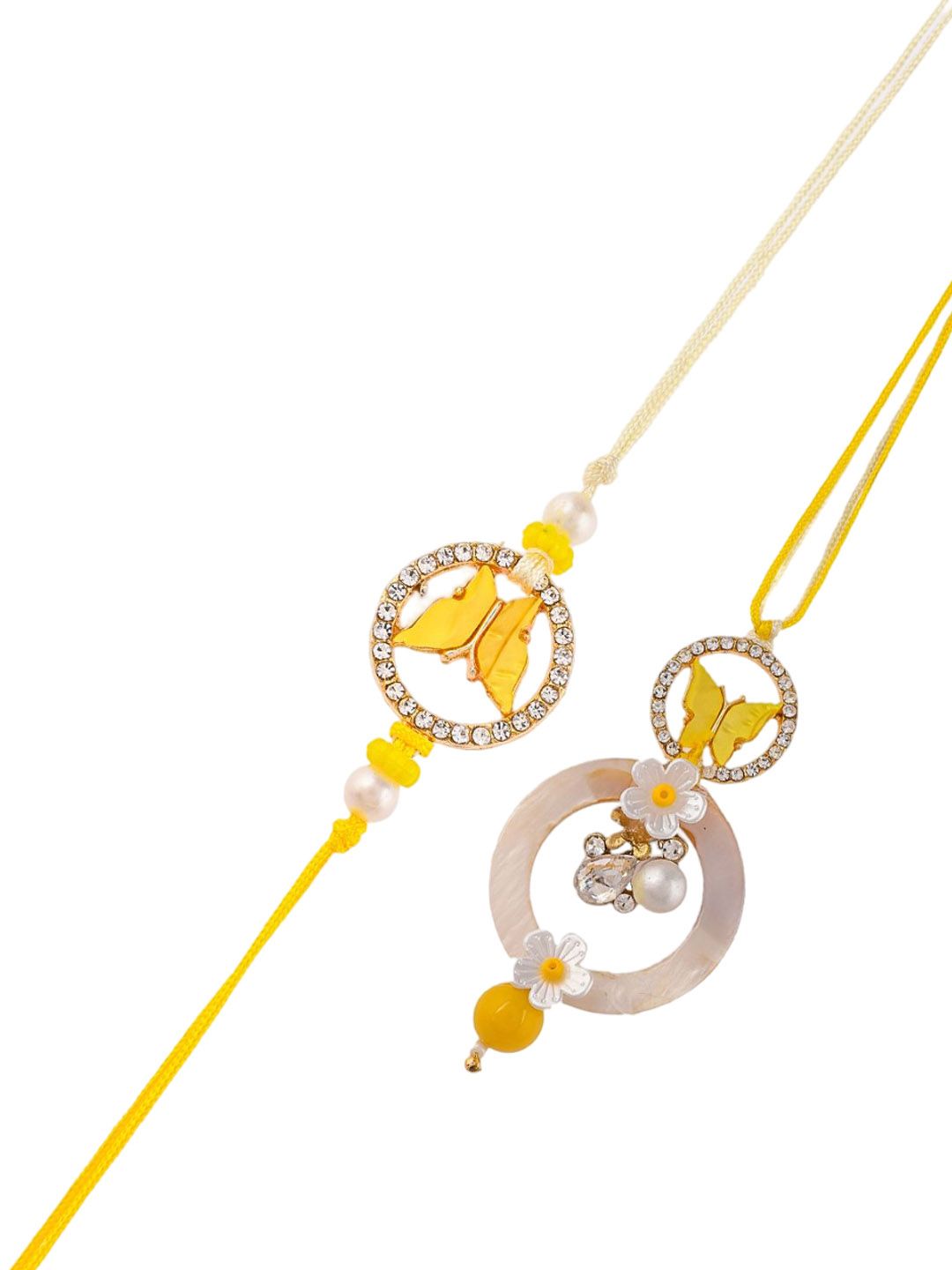 Anouk Yellow Beaded Bhaiya Bhabhi Rakhi With Roli Chawal & Greeting Card