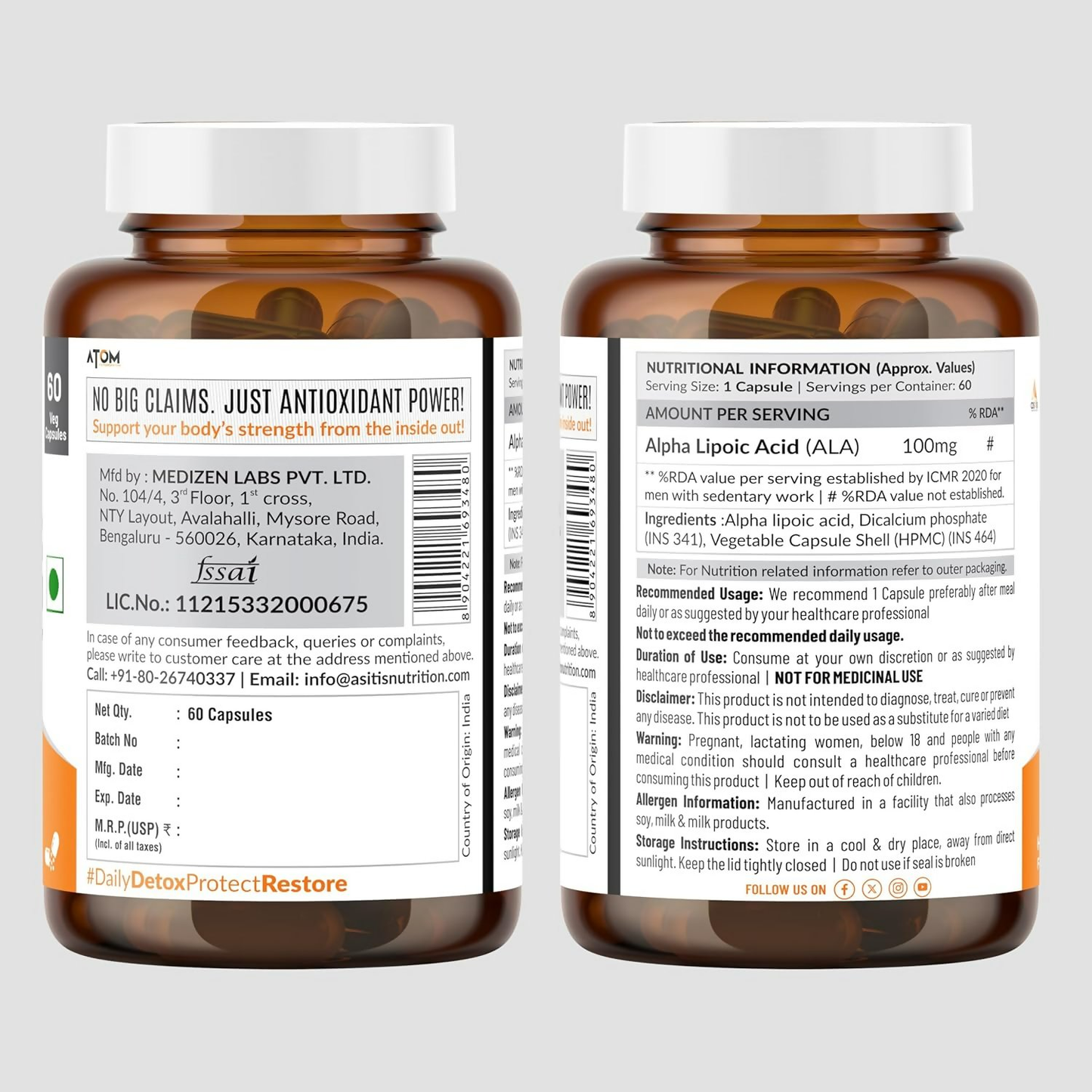 As-It-Is Atom Ala (Alpha Lipoic Acid) Veg Capsules