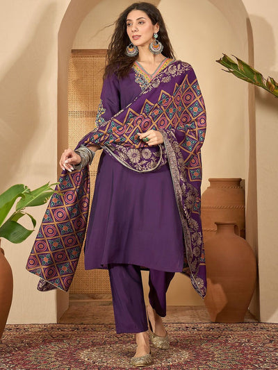 Indyancart SN Women's Embroidered Straight Kurta & Trousers With Dupatta