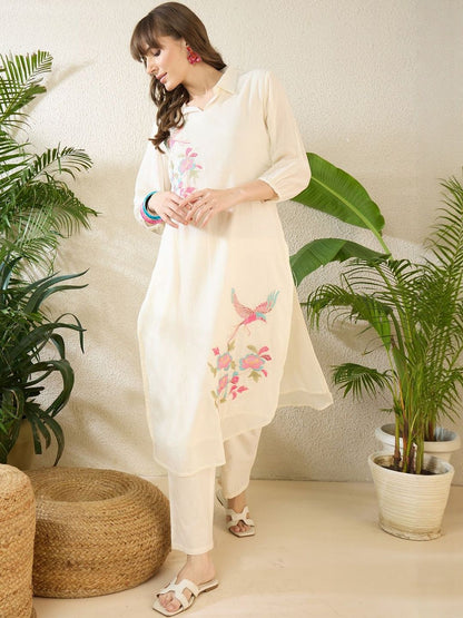 Women Ethnic Motifs Embroidered Regular Thread Work Pure Cotton Kurta with Trousers