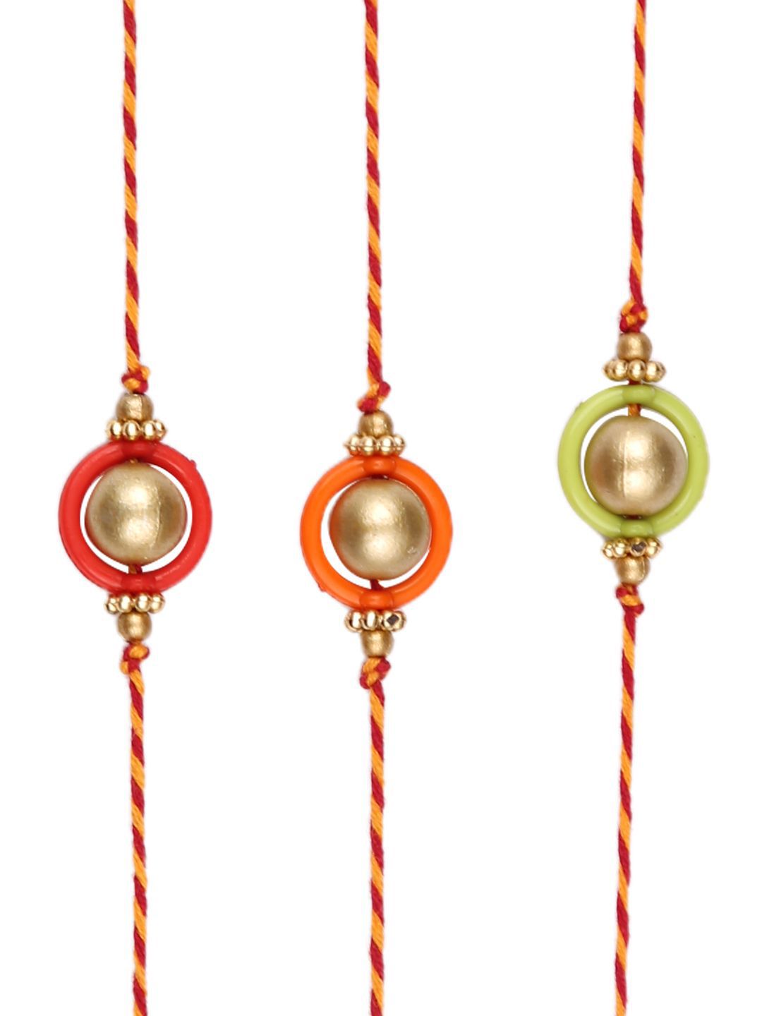 Anouk Gold Toned Set Of 3 Beaded Thread Rakhis With Roli Chawal & Greeting Card