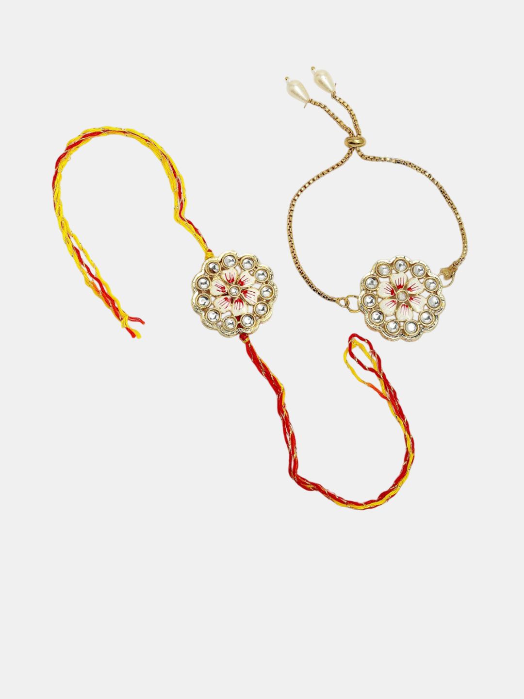 Anouk Unisex Set Of 2 Gold Kundan-Studded Bhaiya Bhabhi Rakhi Set With Roli Chawal