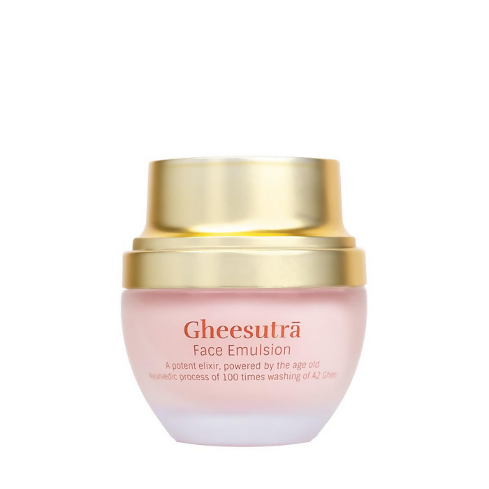 Shankara by Sri Sri Tattva Gheesutra Face Emulsion cream in a sleek jar with a white lid and minimalist packaging.