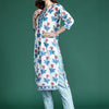 Indyancart IE Women Floral Printed Regular Thread Work Pure Cotton Kurta with Trousers & With Dupatta