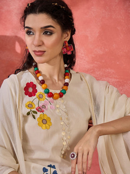 Indyancart SN Women's Embroidered Pure Cotton Straight Kurta &Trousers With Dupatta