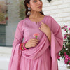 Indyancart IE Women Embroidered Pleated Mirror Work Pure Cotton Kurta with Churidar & With Dupatta