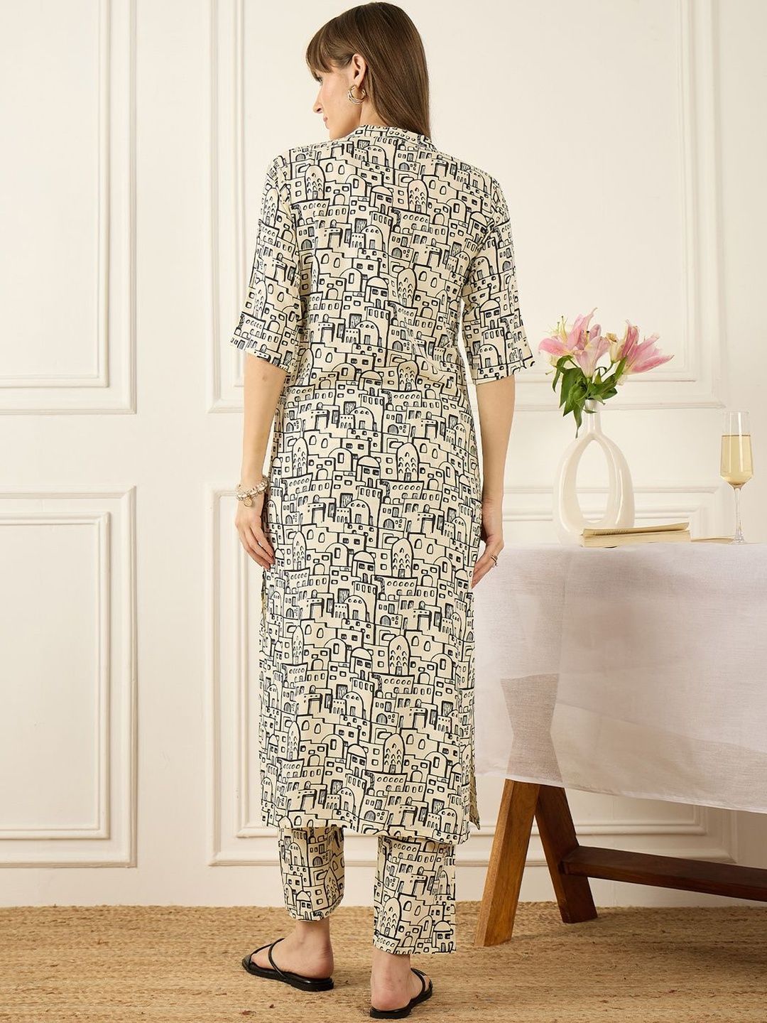Floral Printed Thread Work Pure Cotton Kurta With Palazzos