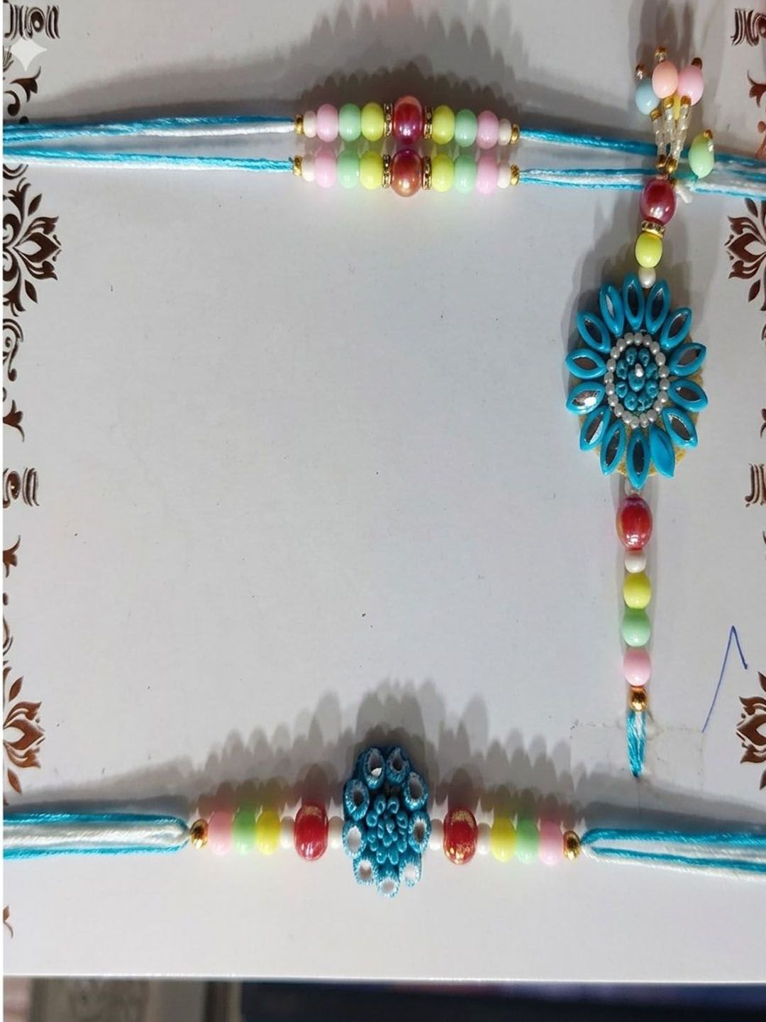 Anouk Set Of 4 Family Pack Beaded Thread Rakhi With Roli Chawal Chandan Mishri