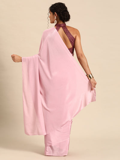 Indyancart GR Women's Sabhya Flesh Pink Satin Saree