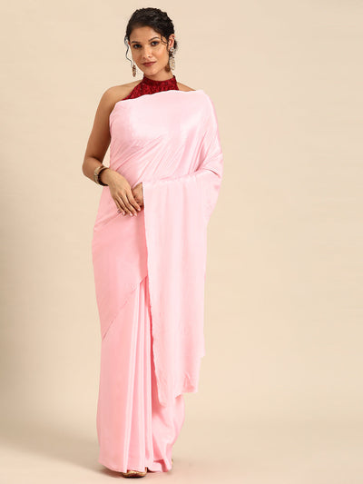 Indyancart GR Women's Sabhya Bubblegum Pink Satin Saree