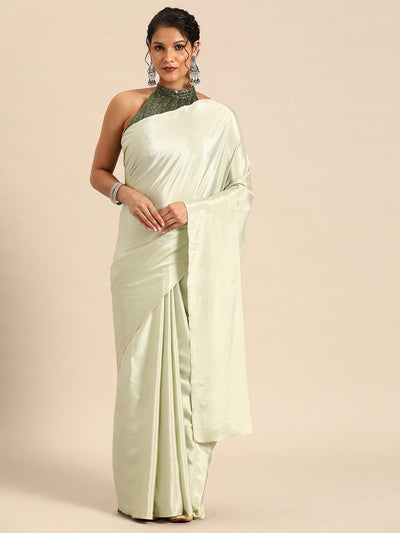 Indyancart GR Women's Sabhya Pista Green Satin Saree