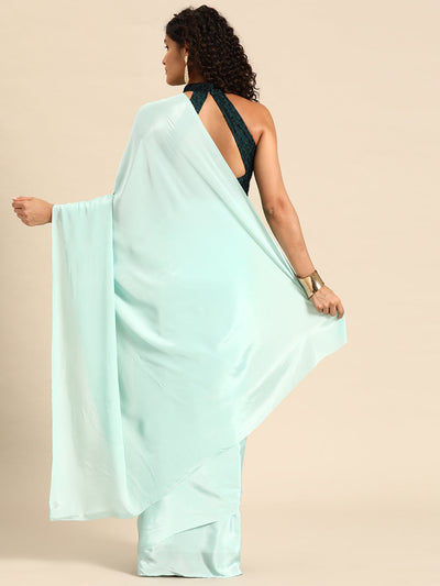 Indyancart GR Women's Sabhya Aqua Green Satin Saree
